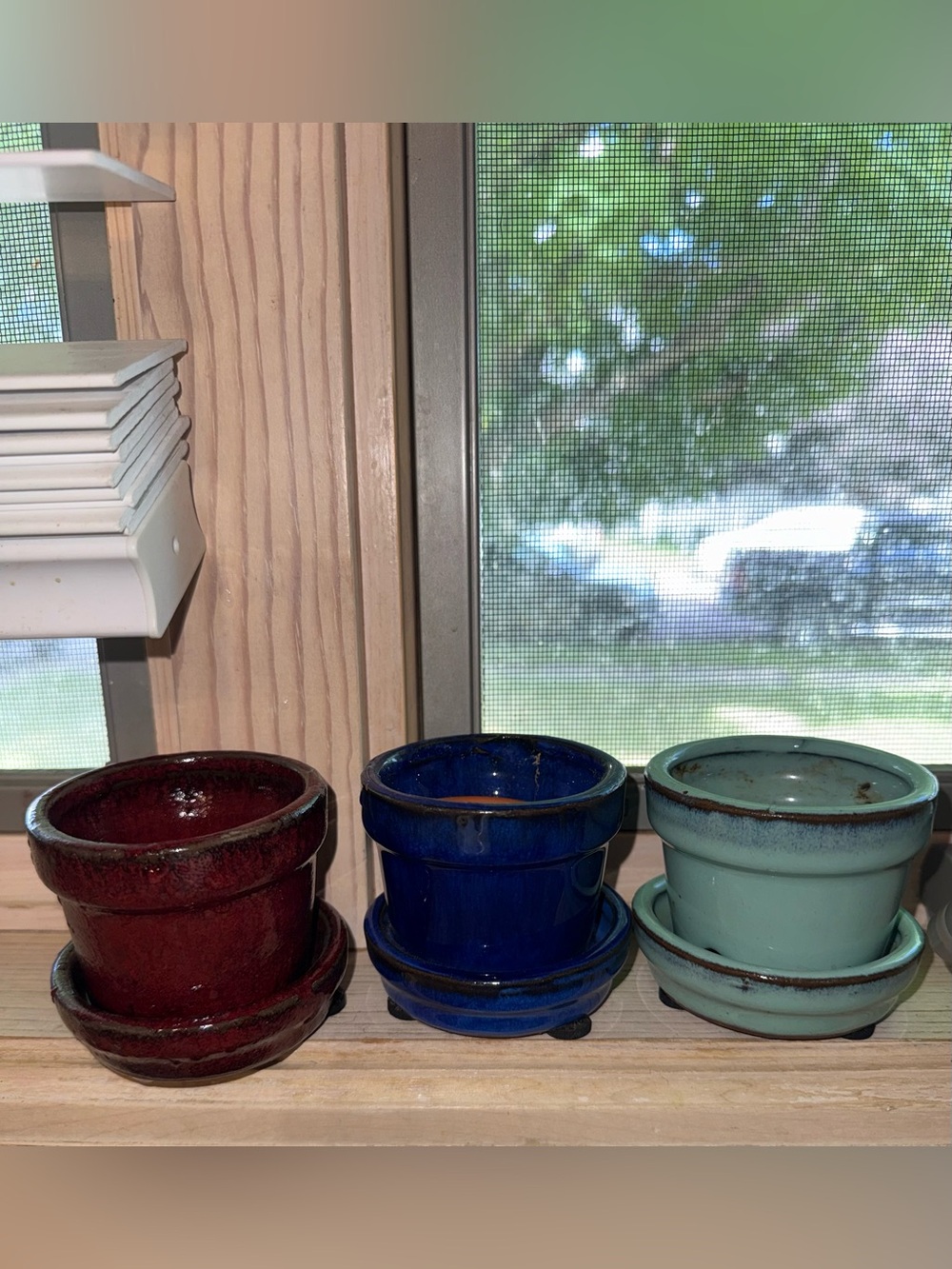 Glazed Ceramic Plant Pots Trio - Red, Blue, Mint